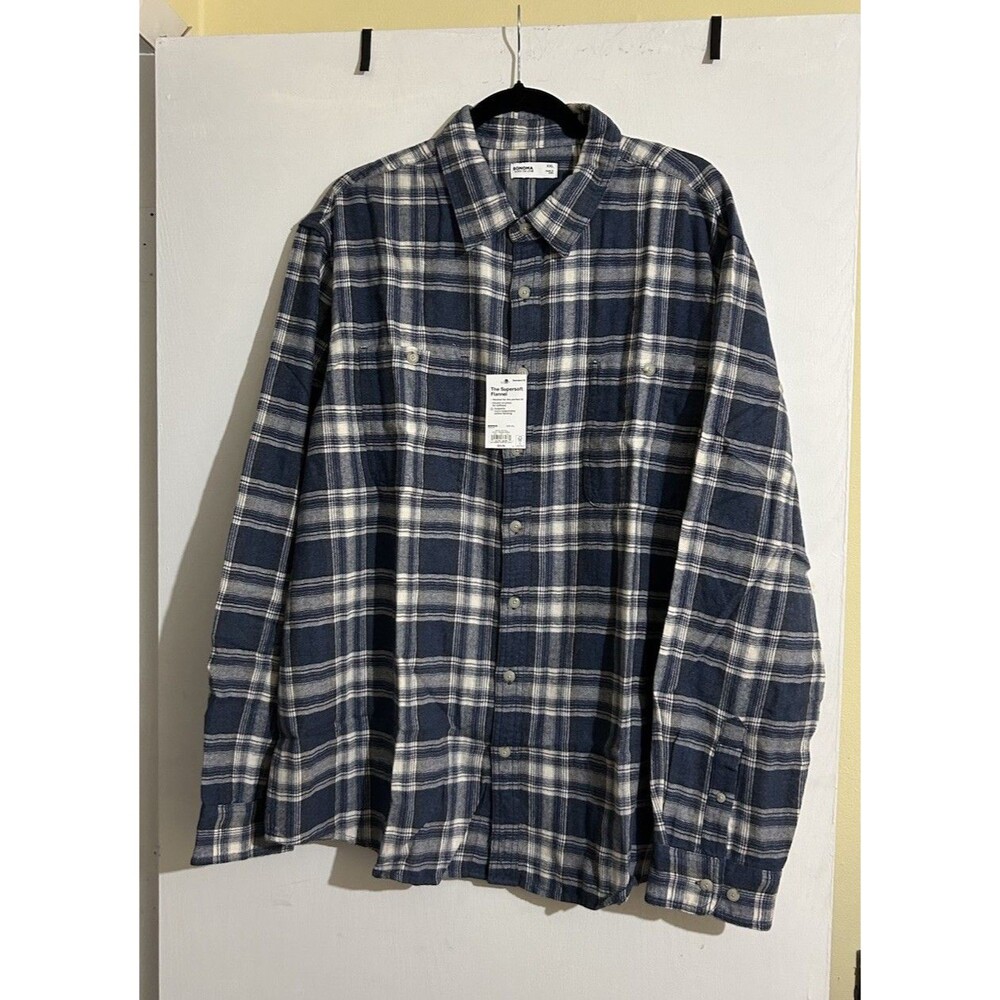Sonoma Men's XXL Blue Heather Plaid Supersoft Flannel LS Button-Up Casual